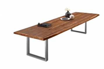  Esstisch Baumkante massiv Akazie nussbaumfarben 300 x 120 silber VALIN