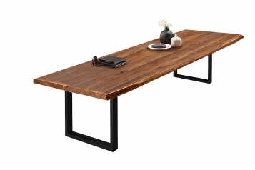  Esstisch Baumkante massiv Akazie nussbaumfarben 300 x 120 schwarz VALIN