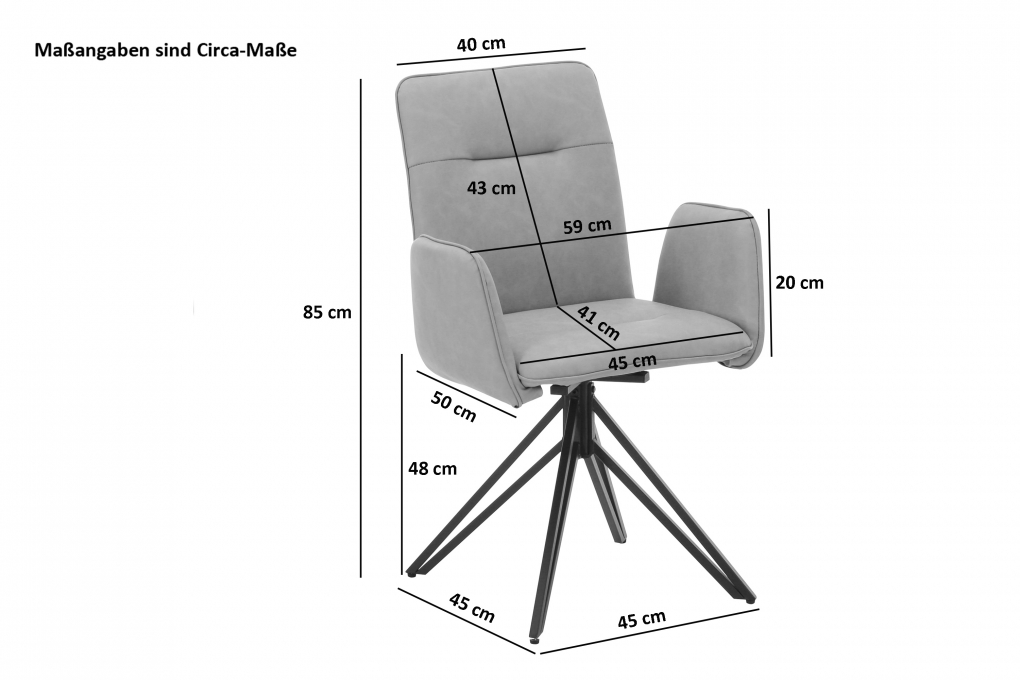 Esszimmerstuhl Cebu Drehstuhl 180 Grad Stoffbezug Wildleder-Optik Armlehnen itemprop=