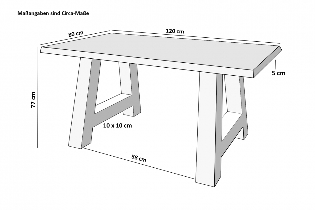 Esstisch Baumkante massiv Akazie Natur 120 x 80 A-Gestell silber CALI itemprop=