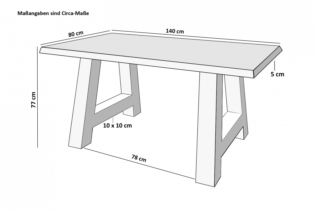 Esstisch Baumkante massiv Akazie Natur 140 x 80 A-Gestell silber CALI itemprop=
