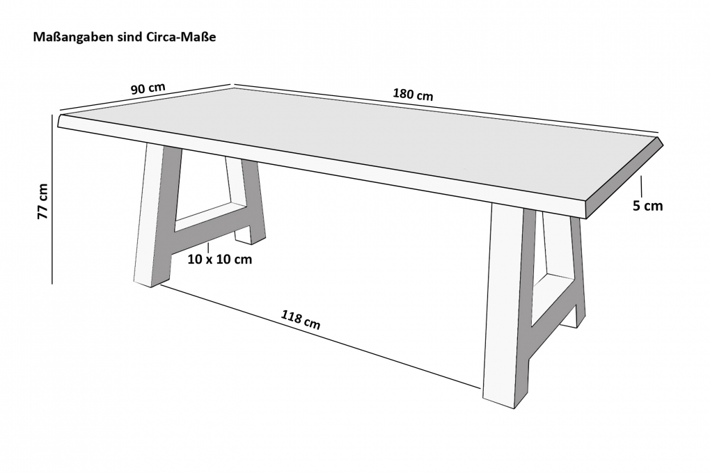 Esstisch Baumkante massiv Akazie Natur 180 x 90 A-Gestell silber CALI itemprop=