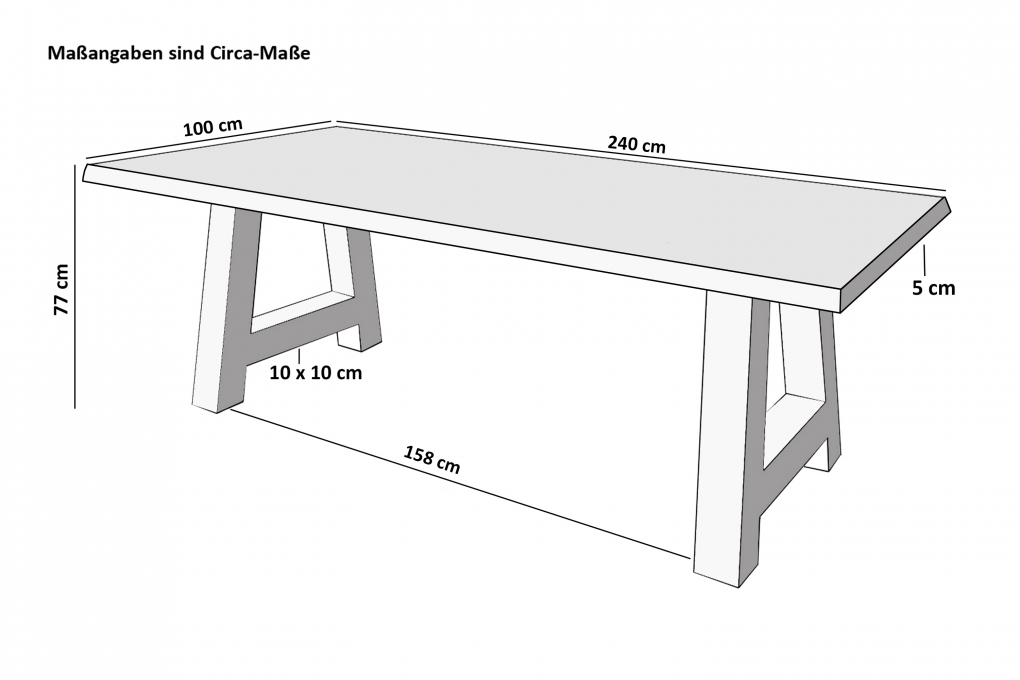 Esstisch Baumkante massiv Akazie Natur 240 x 100 A-Gestell silber CALI itemprop=