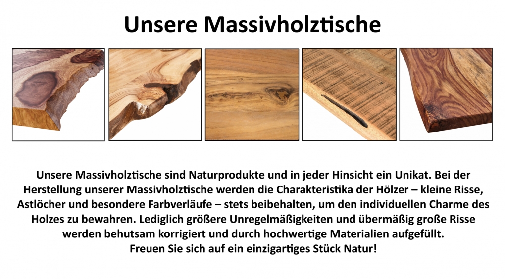 Esstisch Baumkante massiv Akazie Nussbaum 260 x 100 A-Gestell silber CALI itemprop=