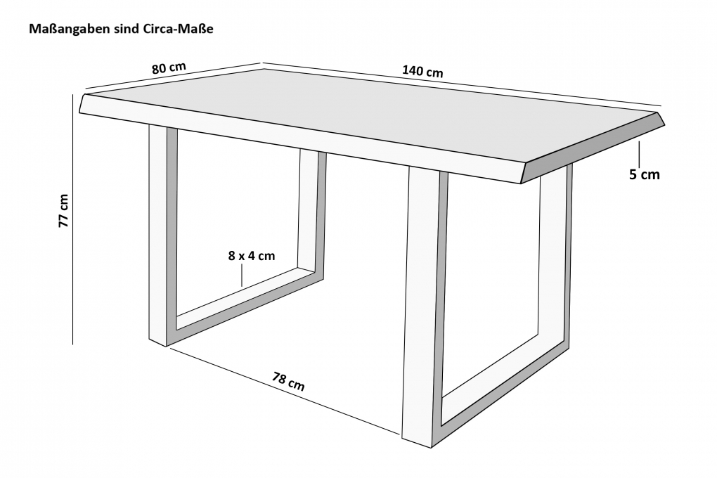 Esstisch Baumkante massiv Akazie Nussbaum 140 x 80 U-Gestell schwarz CALI itemprop=