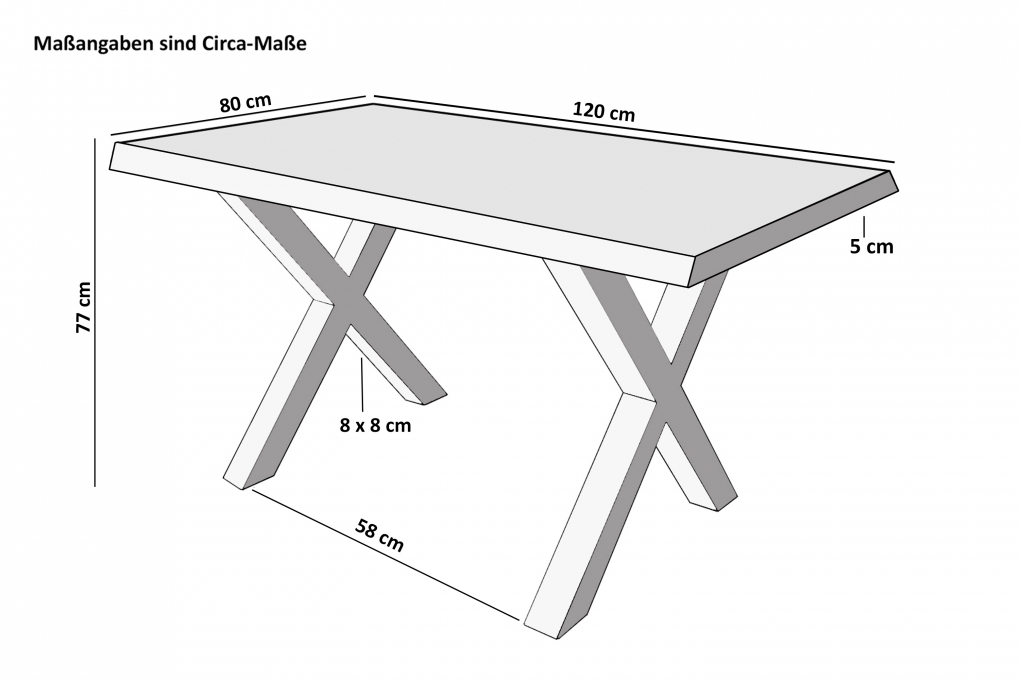 Esstisch Baumkante massiv Akazie Natur 120 x 80 X-Gestell silber CALI itemprop=