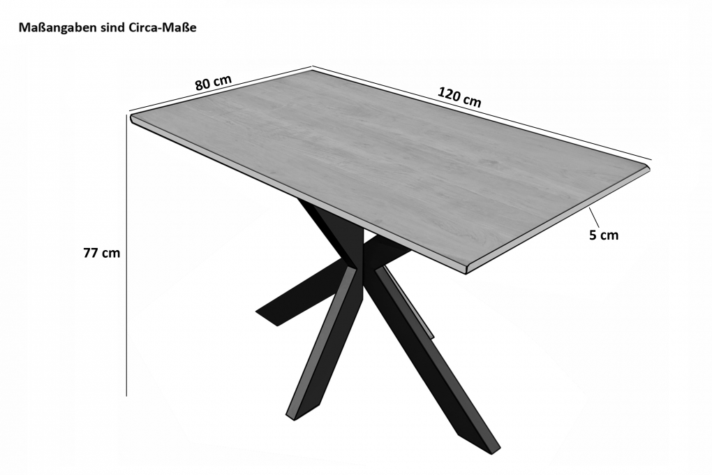 Esstisch Baumkante massiv Akazie Nussbaum 120 x 80 Spider-Gestell schwarz CALI itemprop=