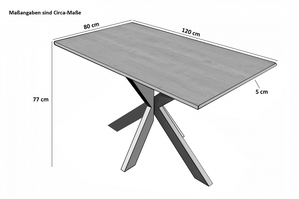 Esstisch Baumkante massiv Akazie Nussbaum 120 x 80 Spider-Gestell silber CALI itemprop=