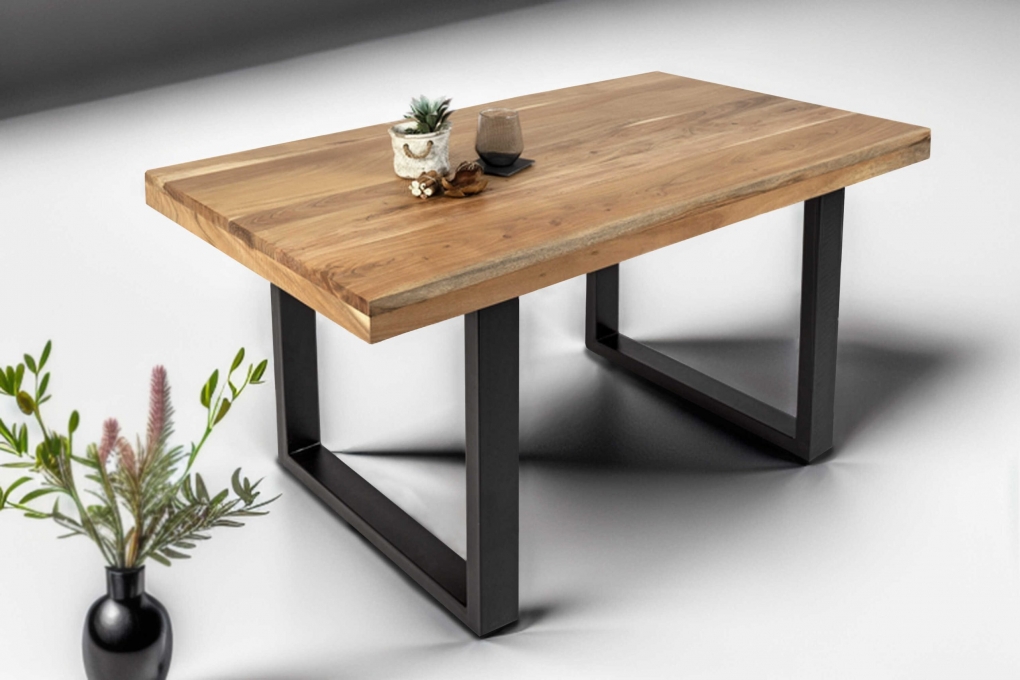 Esstisch Akazie Natur 120 x 80 cm massiv gerade Tischkanten U-Gestell schwarz RIO itemprop=