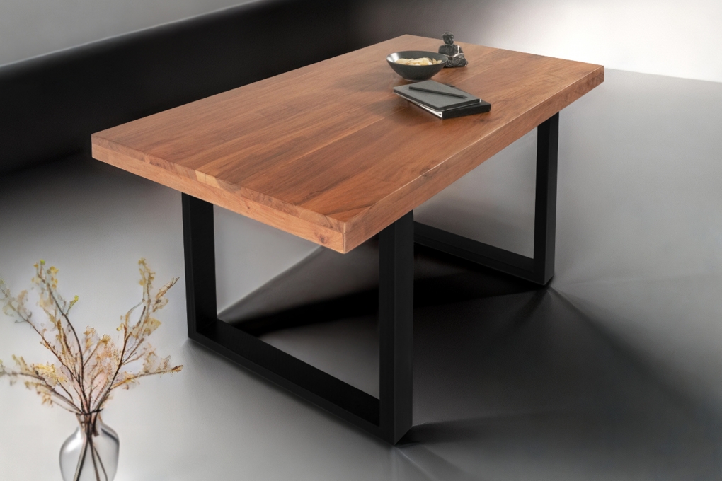 Esstisch Akazie Nussbaum 160 x 85 cm massiv gerade Tischkanten U-Gestell schwarz RIO itemprop=