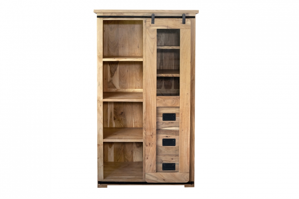 Highboard Vitrine 100 x 175 x 45 cm Akazienholz massiv naturfarben LIBRO itemprop=