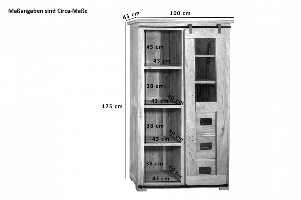 Highboard Vitrine 100 x 175 x 45 cm Akazienholz massiv naturfarben LIBRO itemprop=