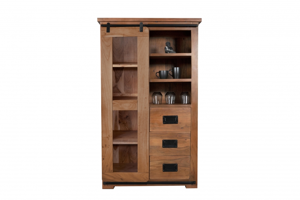 Highboard Vitrine 100 x 175 x 45 cm Akazienholz massiv nussbaumfarben LIBRO itemprop=