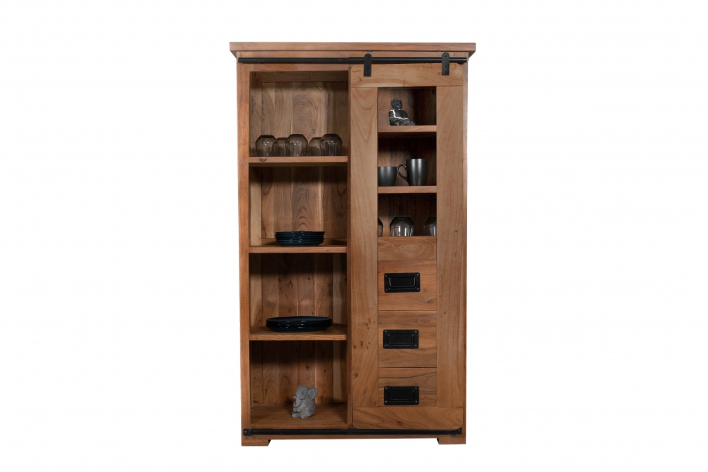 Highboard Vitrine 100 x 175 x 45 cm Akazienholz massiv nussbaumfarben LIBRO itemprop=