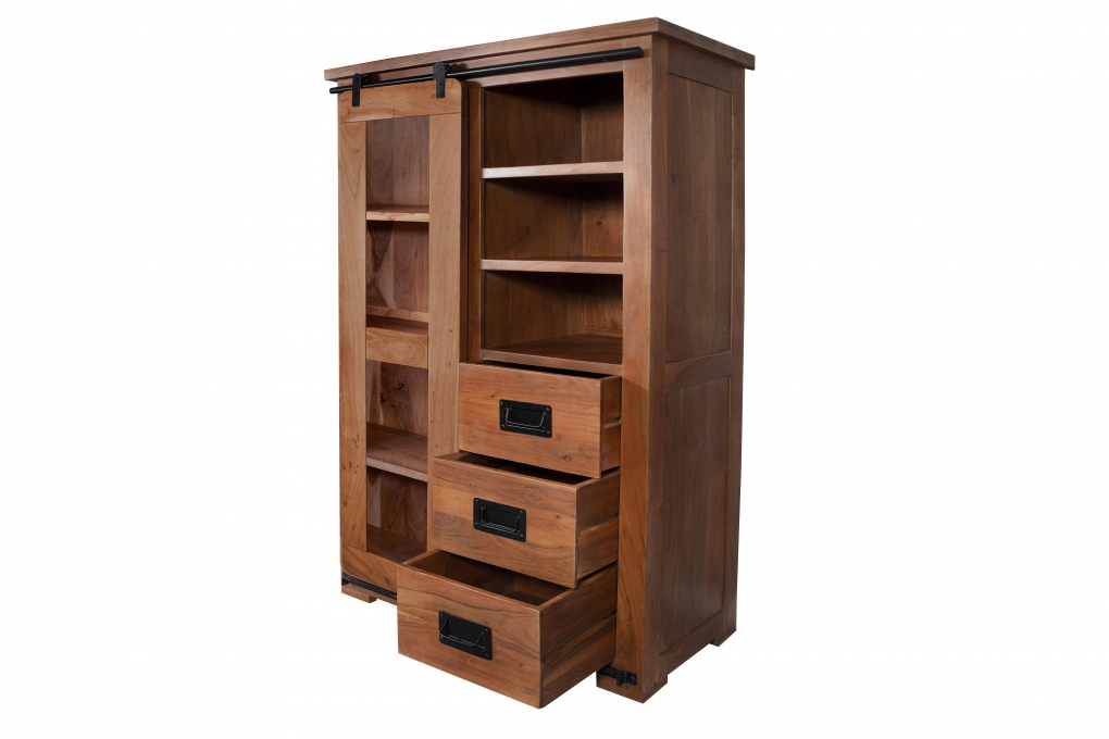 Highboard Vitrine 100 x 175 x 45 cm Akazienholz massiv nussbaumfarben LIBRO itemprop=