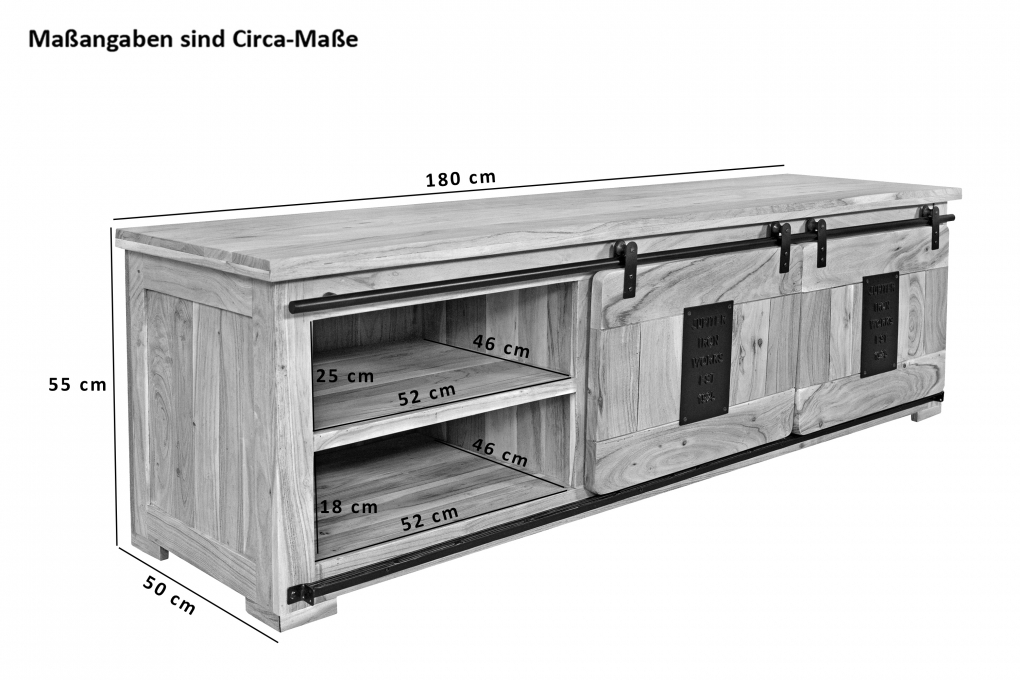 Lowboard Kommode TV-Board Akazie massiv natur 180 x 50 x 55 cm LIBRO itemprop=