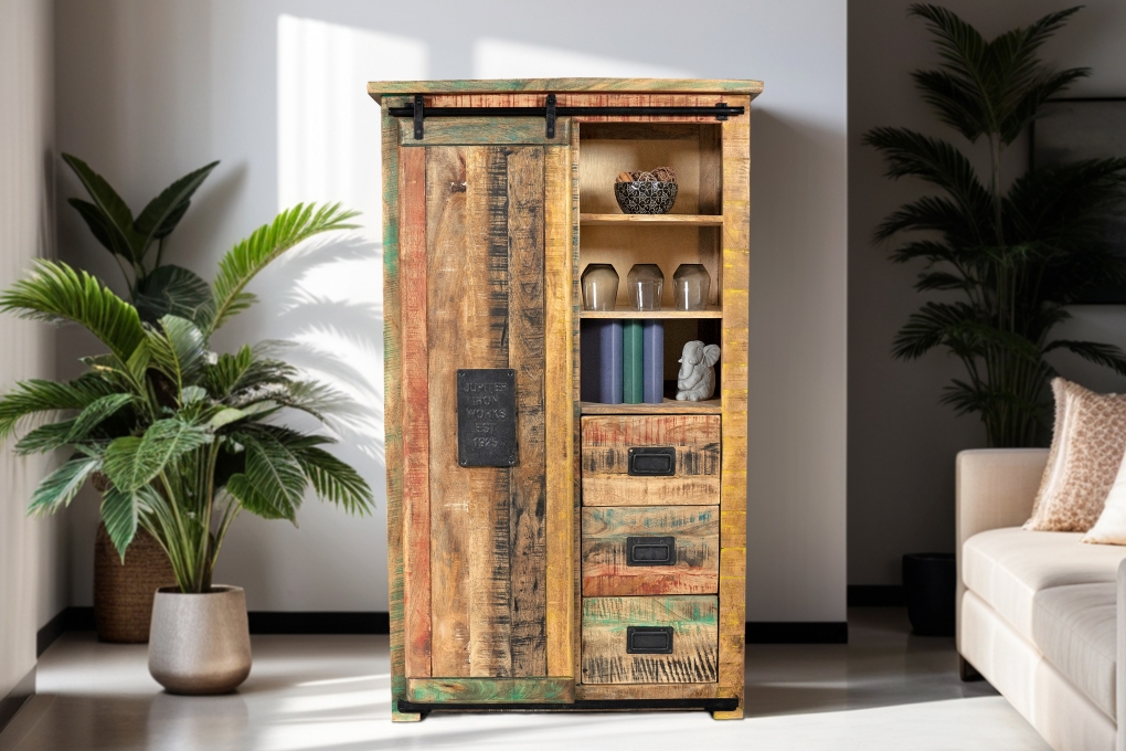 Highboard Vitrine Mango massiv vielfarbig 90 x 150 x 45 cm LIBRO itemprop=