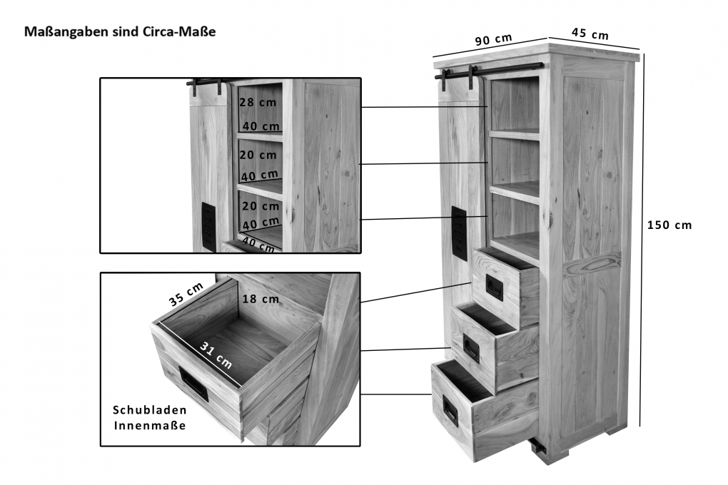 Highboard Vitrine Mango massiv vielfarbig 90 x 150 x 45 cm LIBRO itemprop=