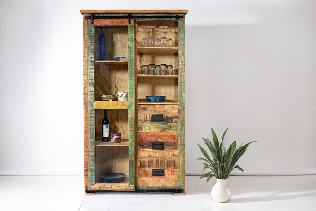 Highboard Vitrine Mango massiv vielfarbig 100 x 175 x 45 cm LIBRO itemprop=