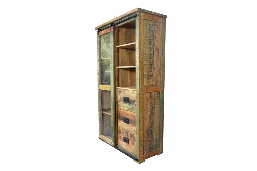 Highboard Vitrine Mango massiv vielfarbig 100 x 175 x 45 cm LIBRO itemprop=