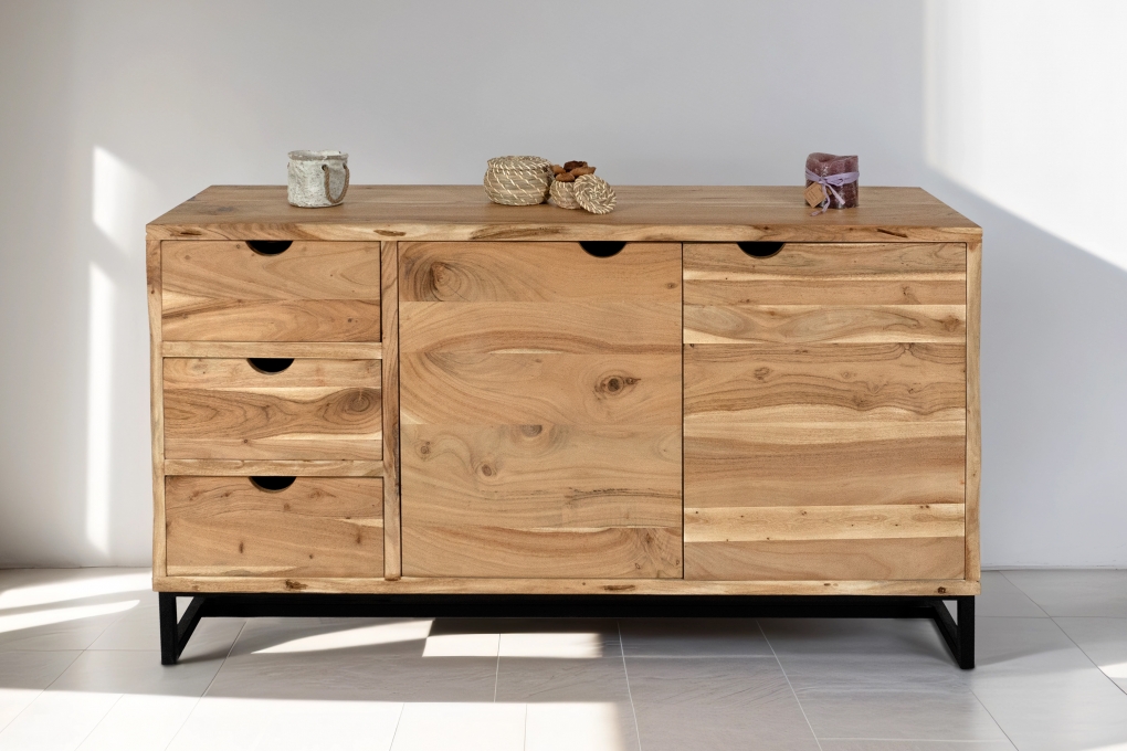 Sideboard Kommode Akazienholz naturfarben massiv 145 x 80 cm Sukhothai itemprop=