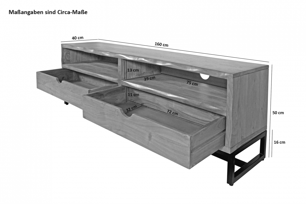 Lowboard Kommode TV-Board Akazienholz naturfarben massiv 160 x 50 cm Sukhothai itemprop=