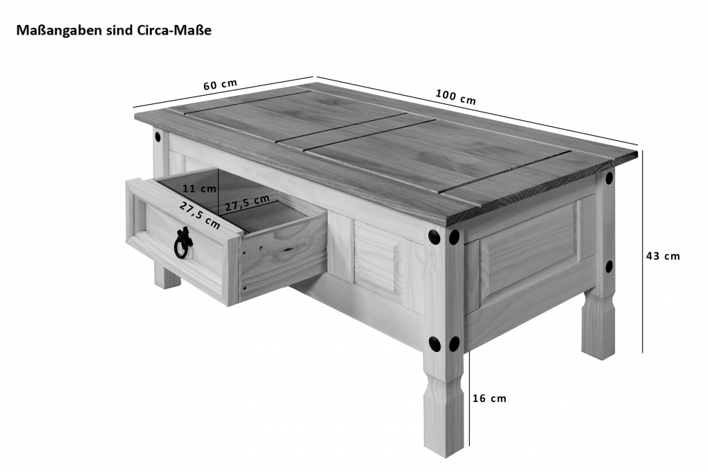 SAM® Couchtisch 100 x 60 cm mit Schublade Pinienholz weiß honigfarben lasiert MEXICO itemprop=