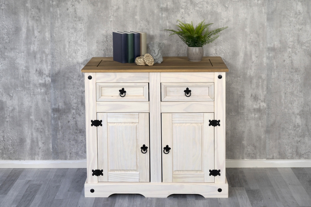 SAM® Sideboard Kommode 91,5 x 83,5 x 43 cm Pinienholz weiß honigfaben lasiert MEXICO itemprop=