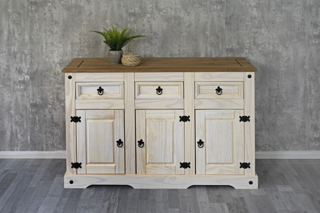 SAM® Sideboard Kommode 132 x 84 x 44 cm Pinienholz weiß hongifarben lasiert MEXICO itemprop=