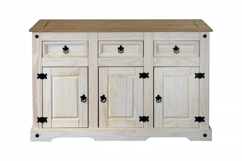 SAM® Sideboard Kommode 132 x 84 x 44 cm Pinienholz weiß hongifarben lasiert MEXICO itemprop=