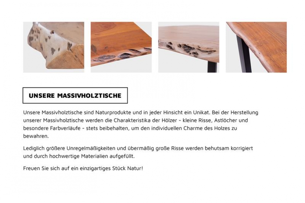 Esstisch Baumkante massiv Akazie Natur 140 x 80 Spider-Gestell schwarz TIM itemprop=