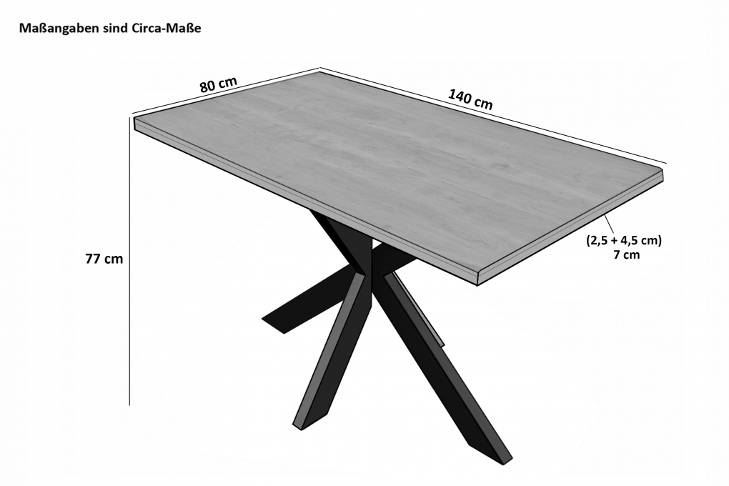 Esstisch Akazie Nussbaum 140 x 80 cm massiv gerade Kanten Spider-Gestell schwarz RIO itemprop=