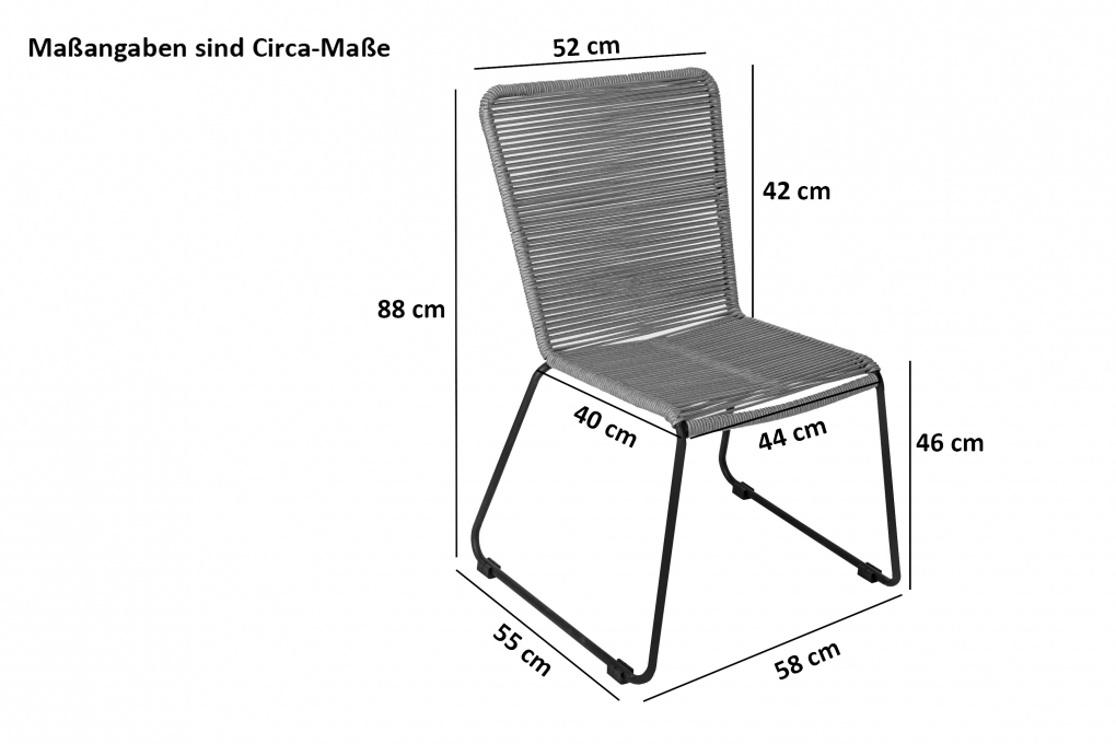 Gartenstuhl Outdoor-Seilstuhl Farbe Grau mit Eisen-Gestell in schwarz ISRA (2er Set) itemprop=