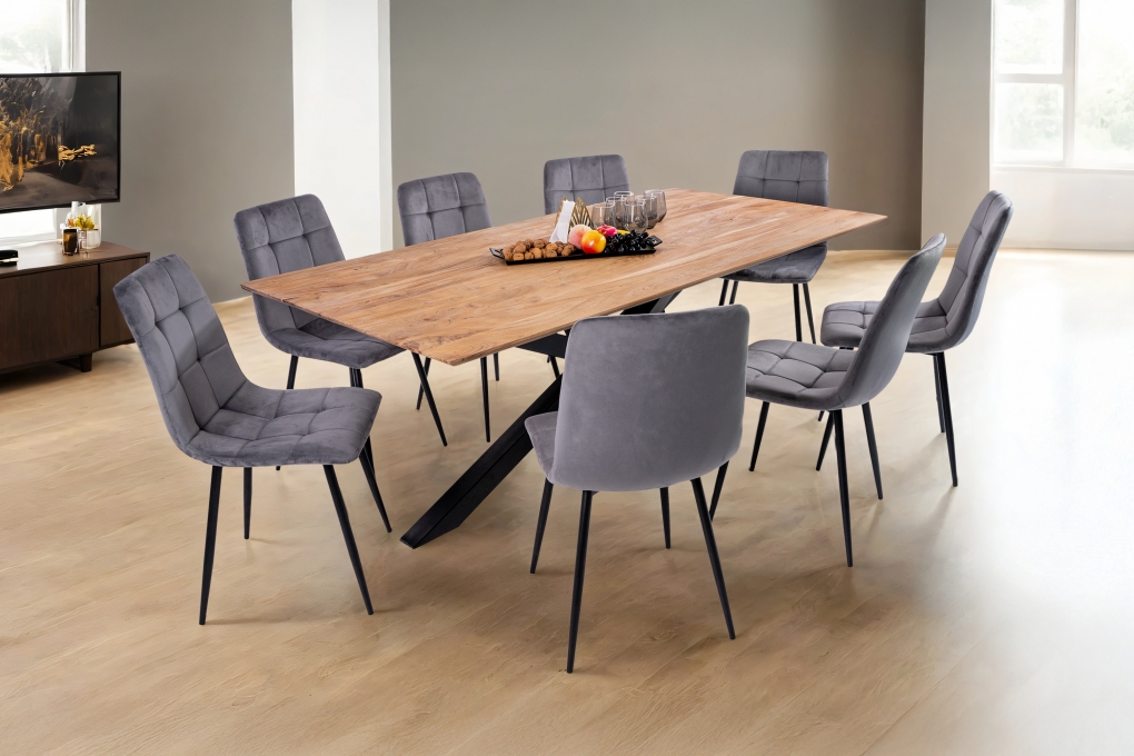 Esstisch 200x100cm Akazie massiv eichenfarben schweizer Kante Spider-Gestell schwarz DEAN itemprop=