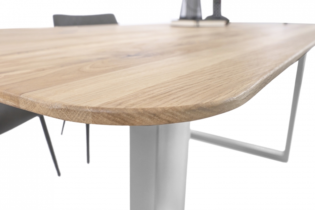 Esszimmertisch Schweizer Kante rund massiv & geölt Eiche 200x100 silber U-Gestell Lotte itemprop=