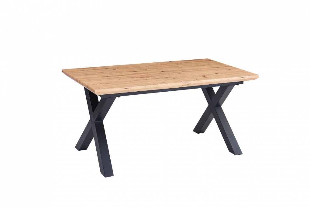 Esstisch Schweizer Kante eichenfarben 180(260) x 90 X-Gestell schwarz Bird itemprop=