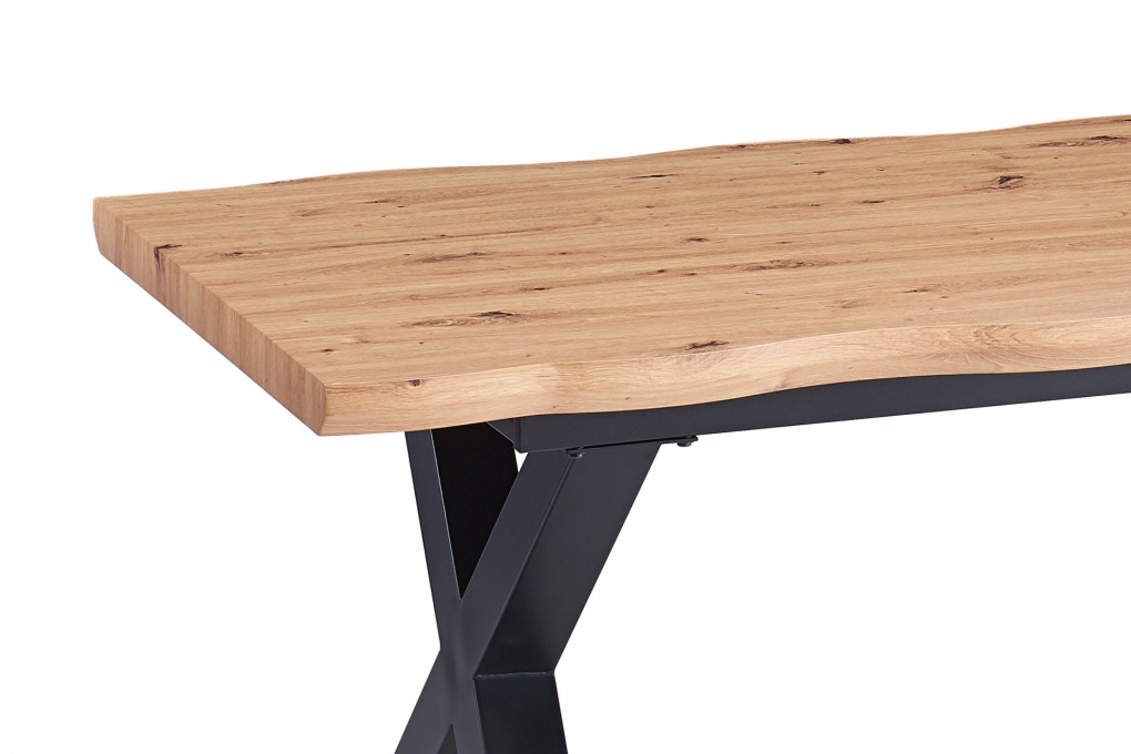 Esstisch Baumkante Holz Wildeiche-Optik 180 x 90 X-Gestell schwarz SWAN itemprop=