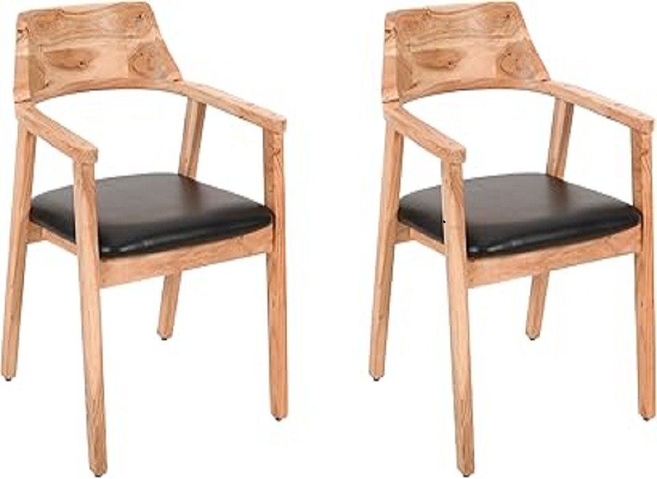 Esszimmerstuhl massive Akazie natur Sitz Echtleder schwarz ANGEL (2er-Set) itemprop=