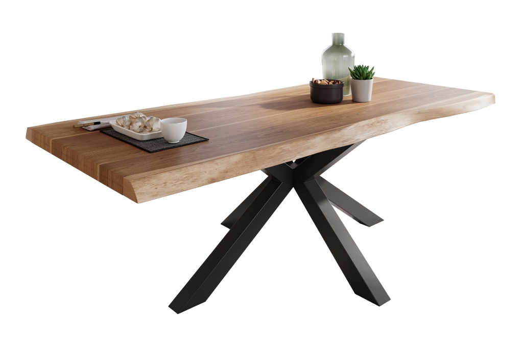 Esstisch Baumkante massiv Akazie natur 220 x 100 Spider-Gestell schwarz ATLAS itemprop=