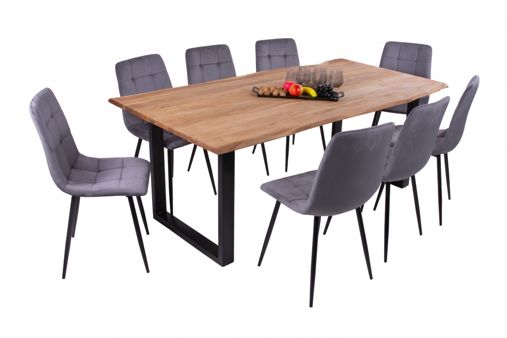 Esstisch Baumkante massiv Akazie eichefarben 240 x 100 cm schwarz DEREK itemprop=