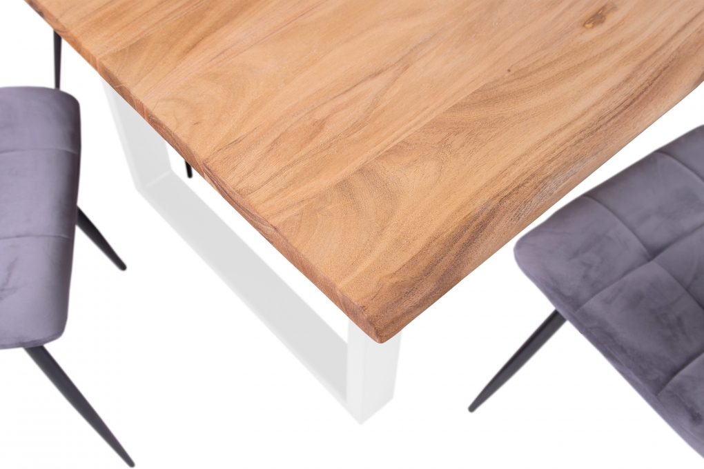 Esstisch Baumkante massiv Akazie eichefarben 240 x 100 cm weiß DEREK itemprop=
