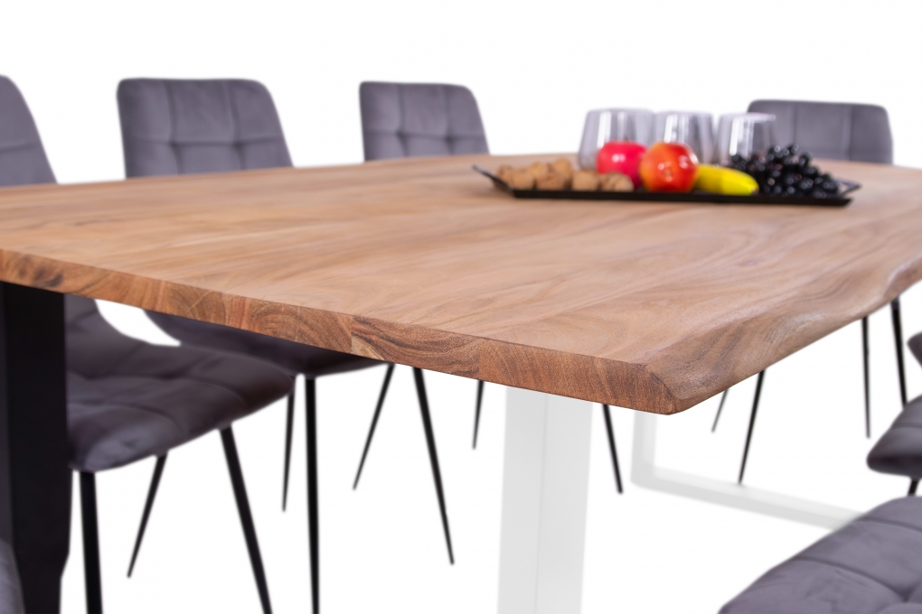 Esstisch Baumkante massiv Akazie eichefarben 260 x 100 cm weiß DEREK itemprop=