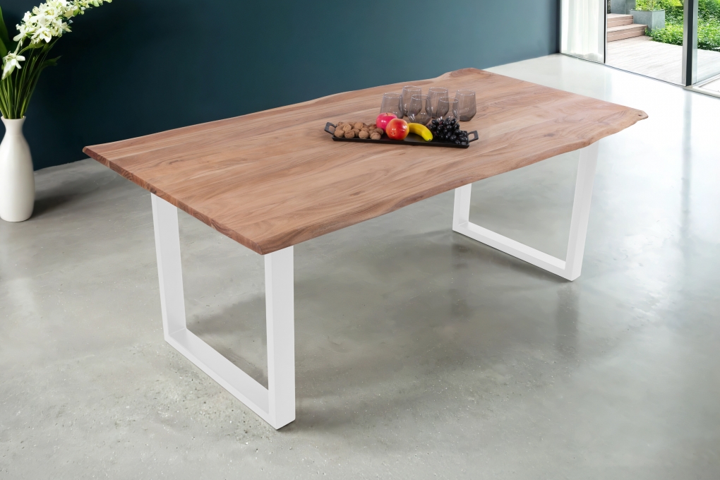 Esstisch Baumkante massiv Akazie eichefarben 280 x 100 cm weiß DEREK itemprop=