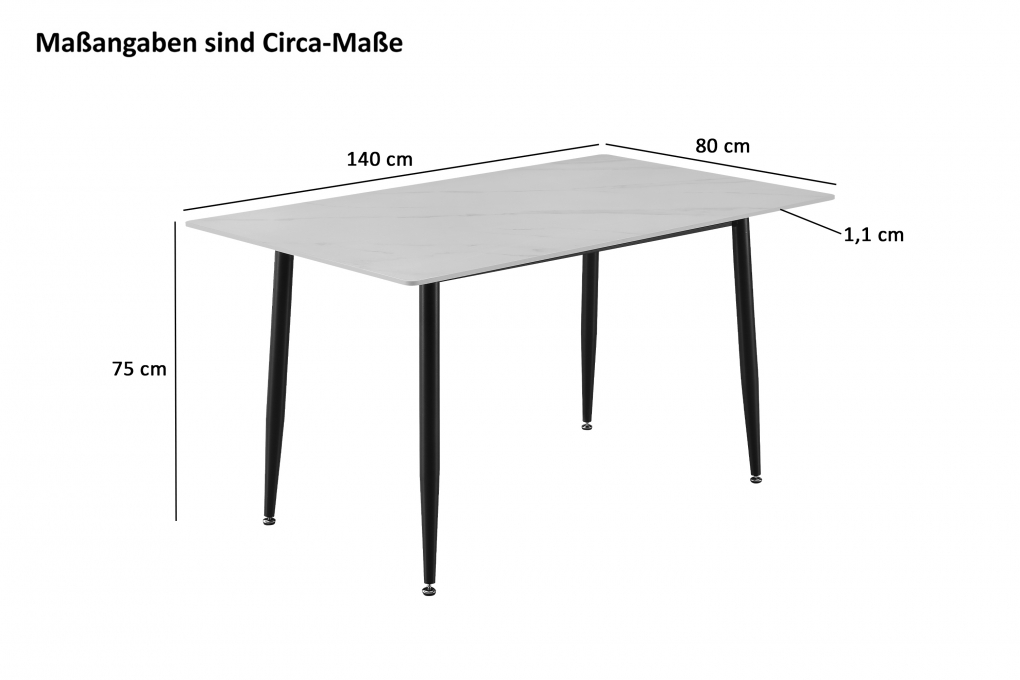 Esstisch Keramik weiß 140 x 80 Vierfuß-Gestell schwarz GÖTEBORG itemprop=