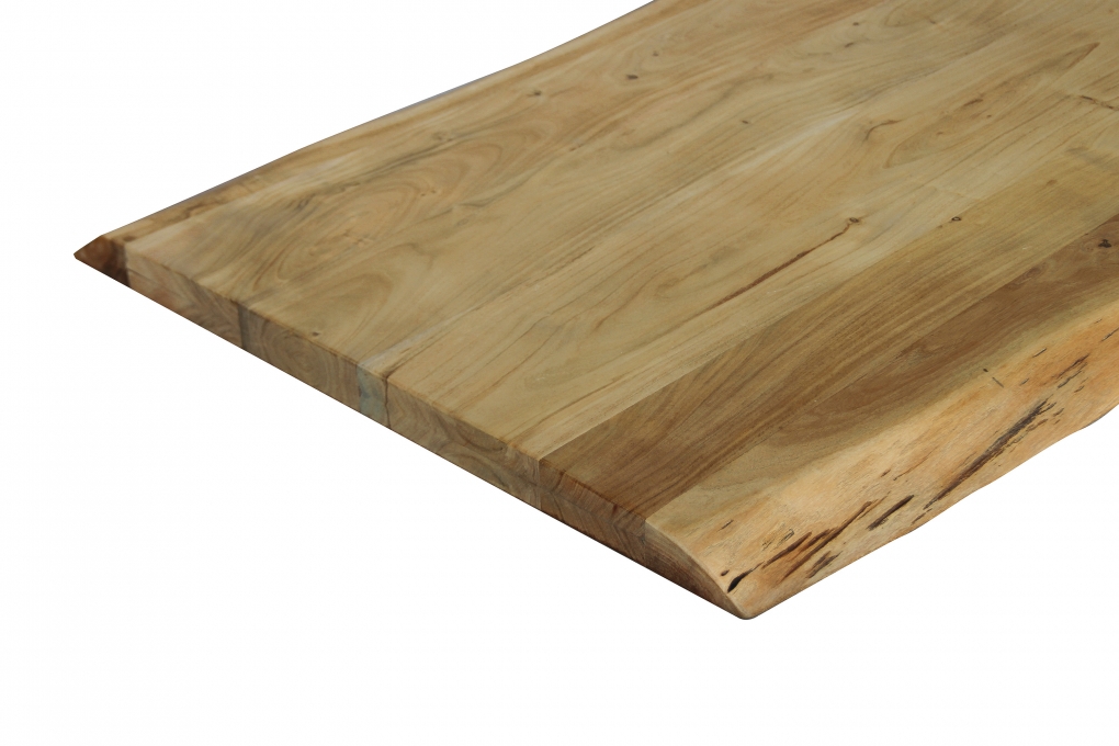 Esstisch Baumkante Akazie massiv eichenfarben 140 x 80 U-Gestell silber CALI itemprop=
