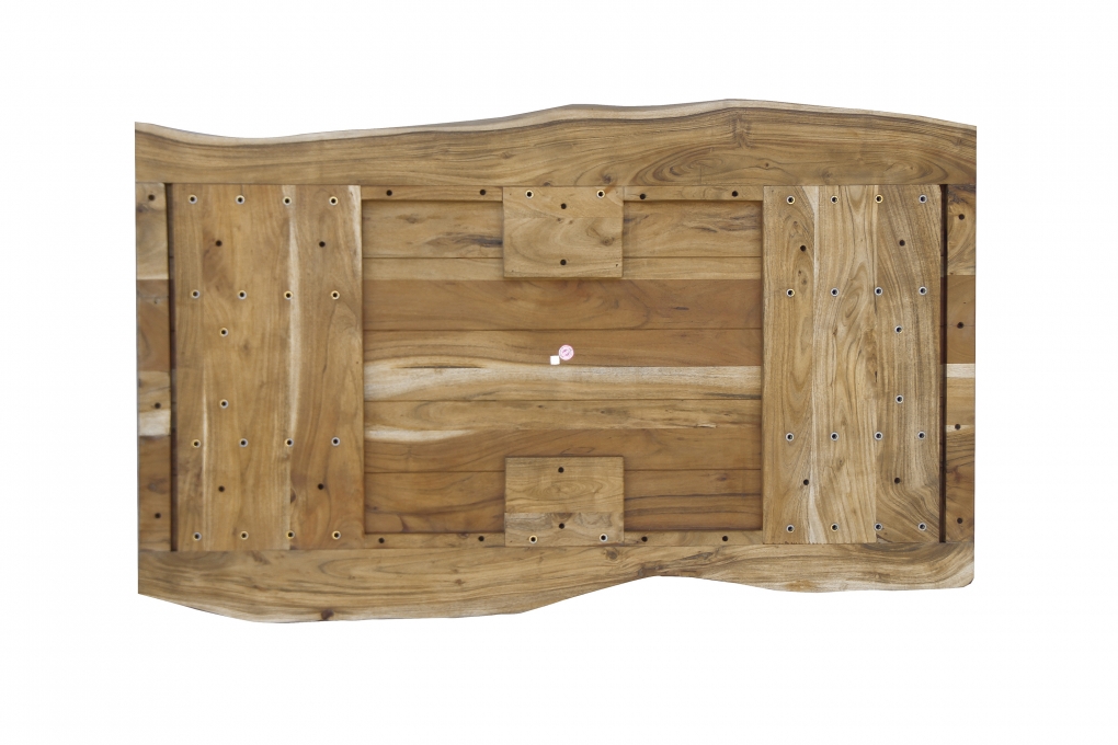 Esstisch Baumkante Akazie massiv eichenfarben 140 x 80 U-Gestell silber CALI itemprop=