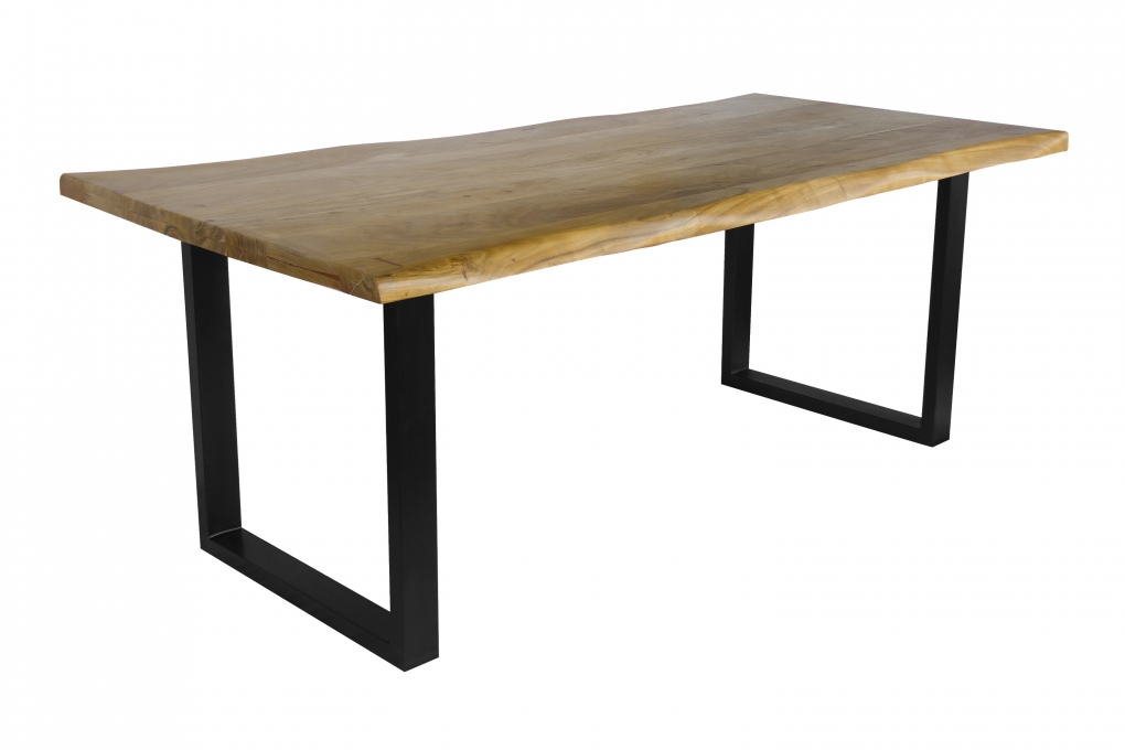 Esstisch Baumkante Akazie massiv eichenfarben 180 x 90 U-Gestell schwarz CALI itemprop=