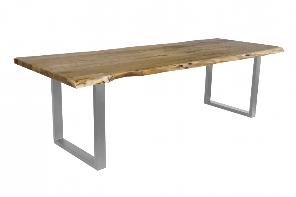 Esstisch Baumkante Akazie massiv eichenfarben 260 x 100 U-Gestell silber CALI itemprop=