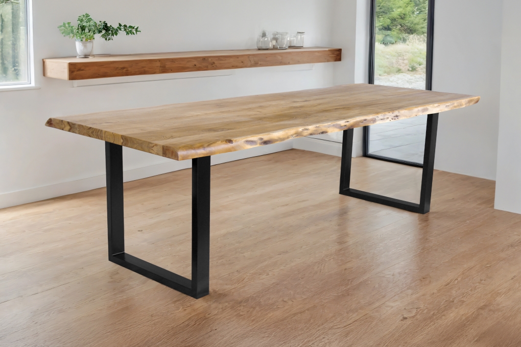 Esstisch Baumkante Akazie massiv Eiche 280 x 100 U-Gestell schwarz CALI itemprop=