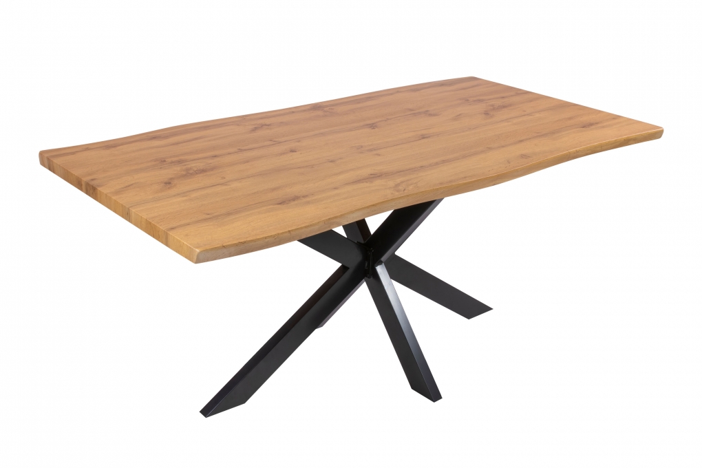 Esstisch Baumkante Holz-Optik Wildeiche 180 x 90 Spider-Gestell schwarz JOSY itemprop=